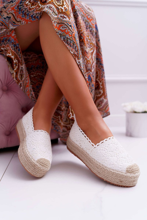Women's Lace Espadrilles White Platform Desante