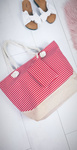 Beach Large Handbag Bag Ladies Red Stripes