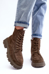 Suede Trapper Boots With Fleece Lining And Flat Heel Dark Green Zikey