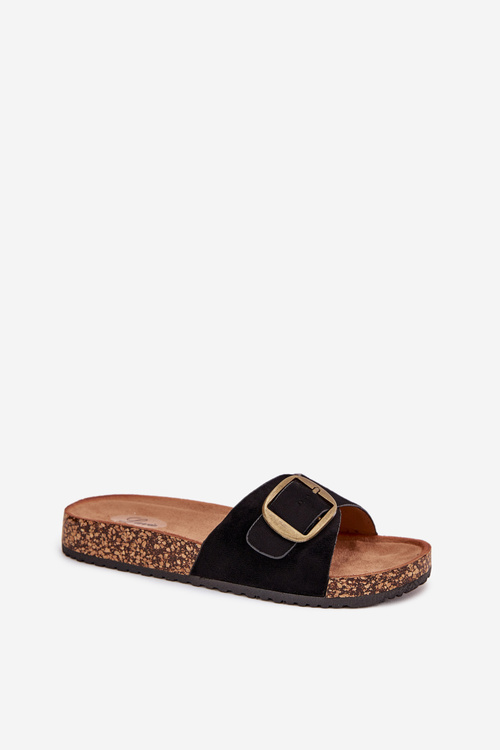 Women's Sandals With Buckle On Cork Platform Black Zavira
