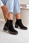 Lined Women's Ankle Boots with Block Heel in Black Faux Suede Velarilla
