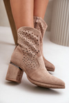 Decorated Ladies Cutout Ankle Boots On Heels Made Of Eco Suede Beige S.Barski HY42-029