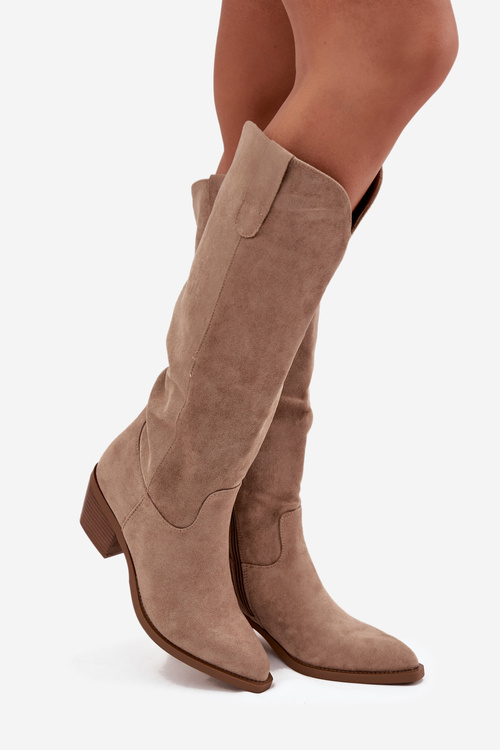 Women's cowboy boots with heel made of eco suede beige Esmira