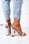 Lace-up High Heel Sandals Silver Catwalk