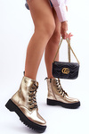 Botki Workery Metaliczne Skóra Złote Teflorna CLS-270