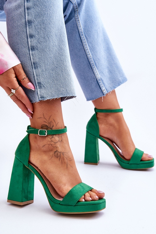 Fashionable Suede Square Heel Sandals Green Merila