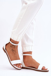 Leather Flat Zipper Sandals White Millou