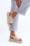 Women's Leather Platform Sandals D&A SJ2301-2 Beige