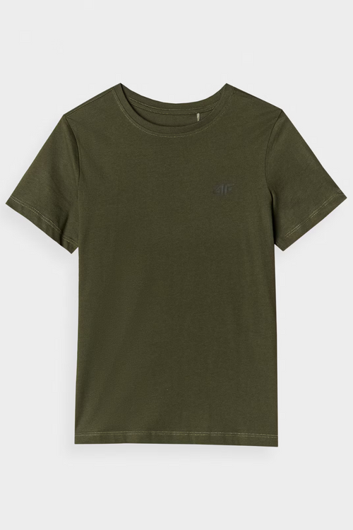 Chłopięcy T-shirt Gładki Bawełniany Khaki 4F 4FJWMM00TTSHM1626-43S