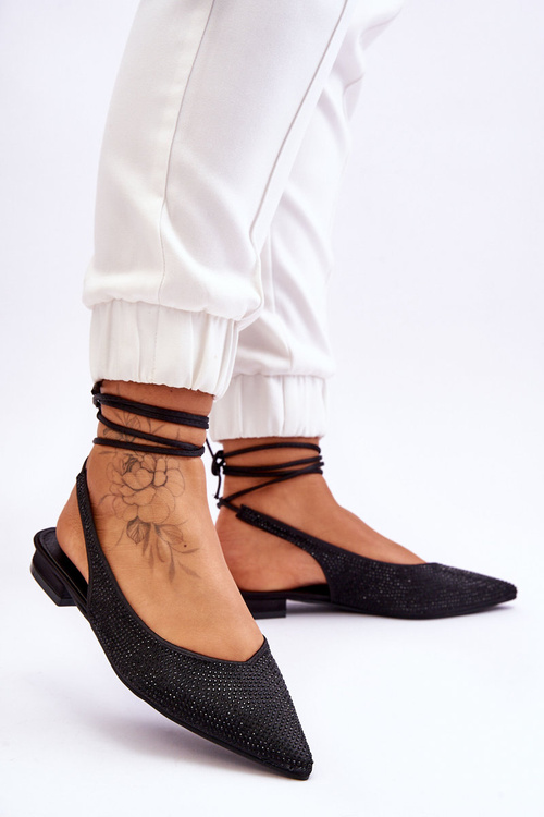 Tied Ballerinas With Rhinestones Black Mavis