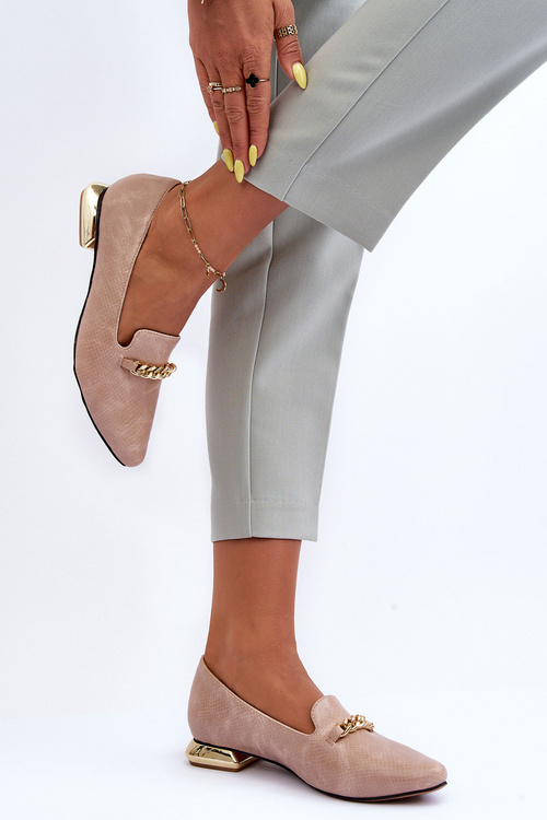 Leather Ballet Flats with Chain Beige Lanez