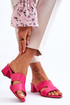 Classic Low Heel Leather Sandals Fuchsia Miley