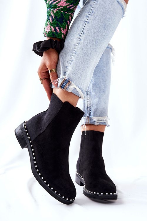 Suede Slipper Boots with Pearls Black Jilanna