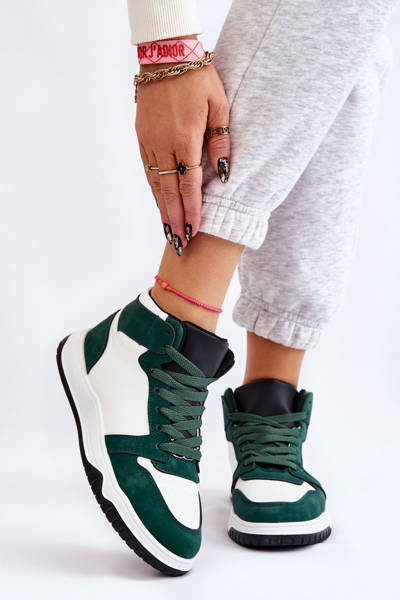 High Women's Sport Shoes Sneakers White and Green Rumor