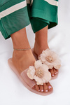 Transparent Flat Ladies Slippers With Artificial Flower Nude Vobetta