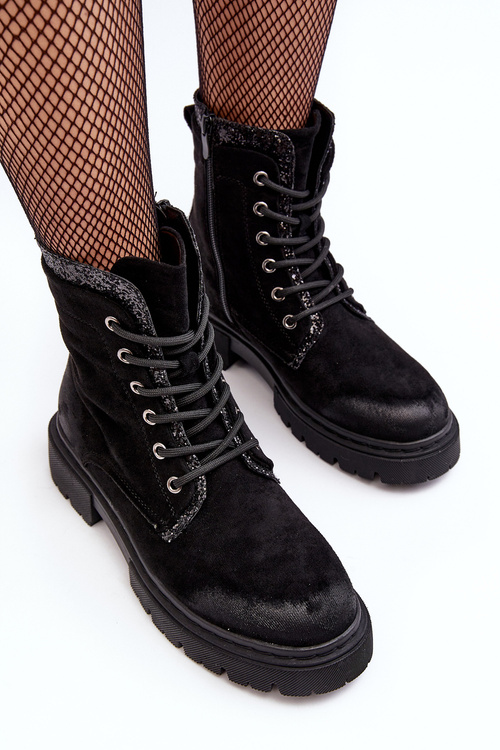 Women's Decorated Lace-up Ankle Boots Black Santelia