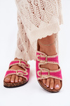 Crocheted Women's Slippers With Golden Buckles Fuchsia Fenira