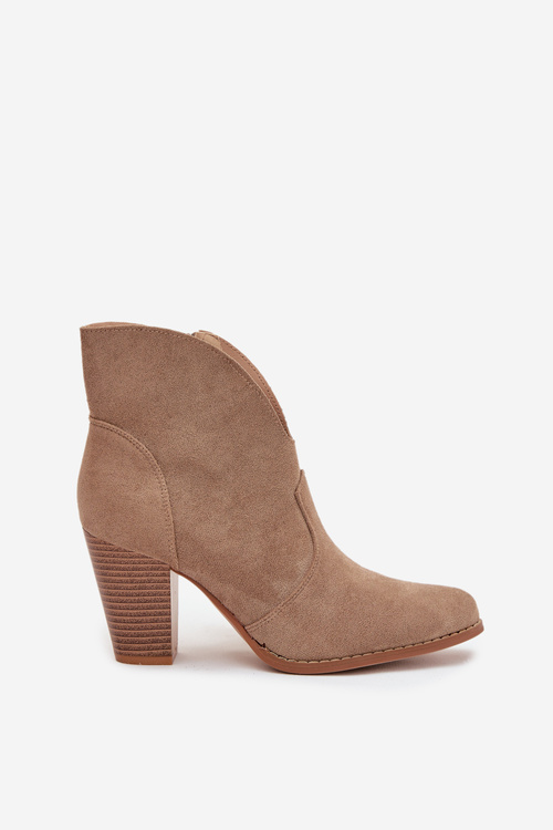Women's Block Heel Boots Made of Eco Suede Beige Elvirae