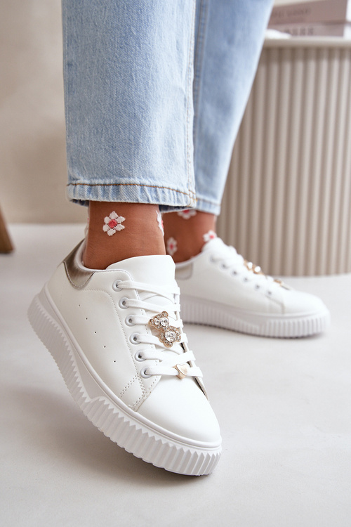 Low Sneakers Made Of Eco Leather With Embellishments White-Silver Cillione