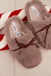 Furry slippers with bow khaki Minella