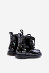 Warm Patent Leather Kids Boots With Bear And Zipper Black Enchanta