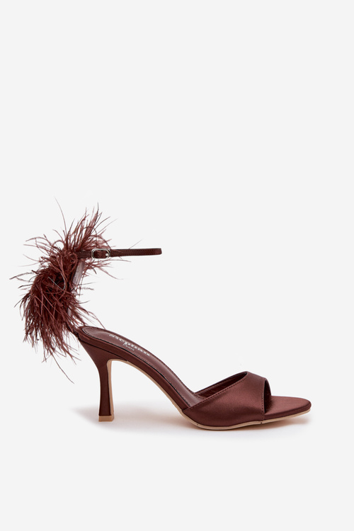 High heel sandals with feathers Chocolate Caelina