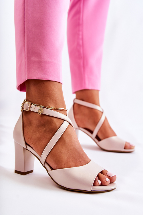 Leather Sandals On A Bar Beige Damess