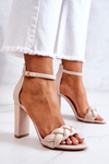 Leather Sandals On Heel Beige Henriett