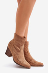 Cowboy Ankle Boots On Heel Eco Suede Brown Arabelline