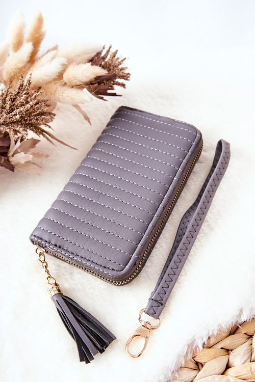 Quilted Wallet with Tassel Grey