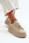 Women's Leather Platform Sneakers with Bow Beige Vinceza 66641