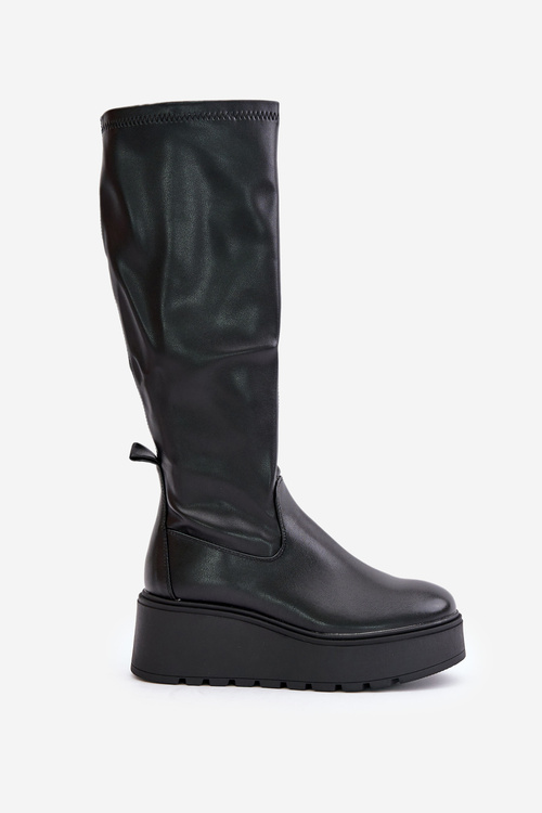 Damskie Kozaki Na Platformie I Koturnie Przed Kolano Czarne Vinceza 58342