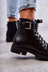 leather boots with a decorative belt Black Sabine