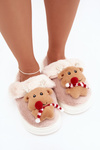 Festive Leather House Slippers Women Reindeer Beige Ilianne