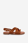 Women's Flat Sandals With Golden Studs Camel Zanira