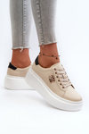 Beige Women's Leather Platform Sneakers Pernalia