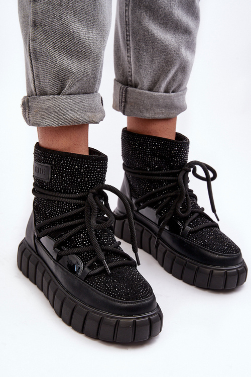 Śniegowce Ocieplane Zdobione Dżetami Czarne Goe MM2N4080