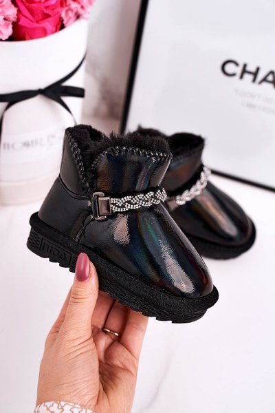 Children's Snow Boots With Fur Petrol Black Princess