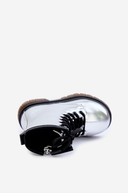 Lined Girls Patent Ankle Boots with Zip Silver Novita