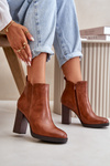 Lined Women's Boots with Chunky Heel Faux Leather Brown Teresine