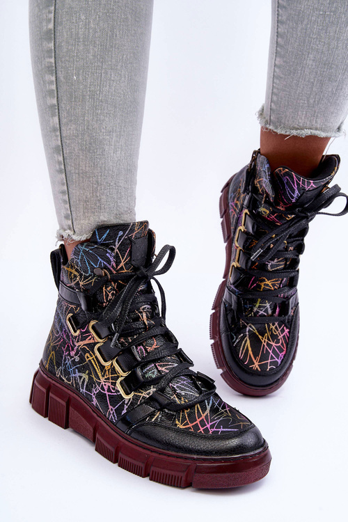 Botki Płaskie Sznurowane Skóra Maciejka 06309-23 Czarne