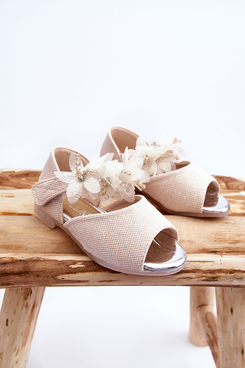 Sandały Dziecięce Rzep Kwiaty Beżowe Fiona