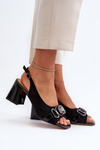 Sandały Damskie Obcas Słupek Ozdoba D&A MR38-659 Czarne
