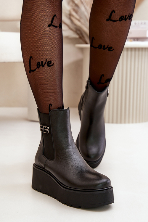 Zazoo 60498 Women's Ankle Boots Chelsea On Platform And Wedge Black