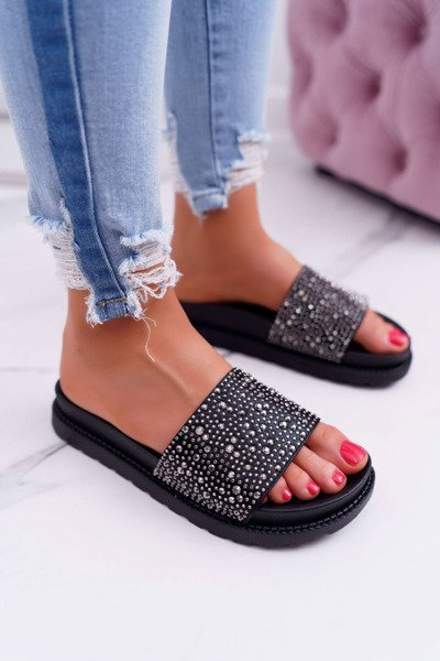 Women's Flip Flops With Zirconia Black XTI 48821