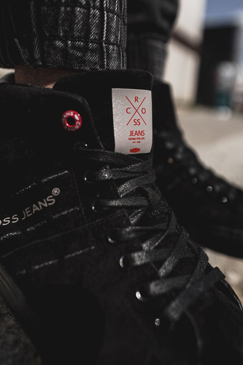 Trampki Męskie Cross Jeans Wysokie Skóra Zamsz Czarne EE1R4057C