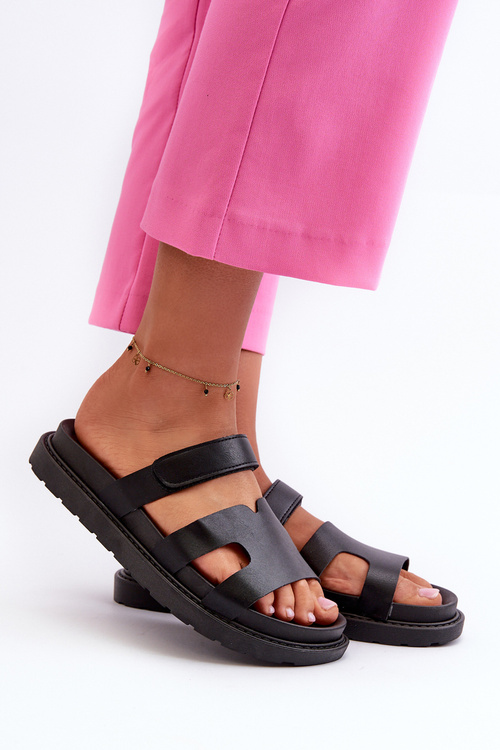Eco Leather Women's Velcro Sandals Black Silaka