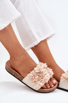 Women's Cork Sole Slippers With Decorative Flowers Beige Seleneza