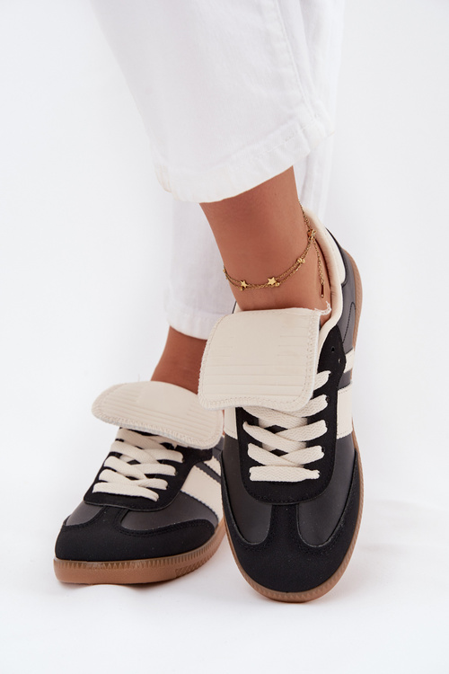 Damskie Niskie Sneakersy Z Wywiniętym Językiem Czarne Ardira