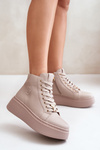 Sneakersy Damskie Wysokie Skóra Naturalna Platforma Beżowe Vinceza 66707